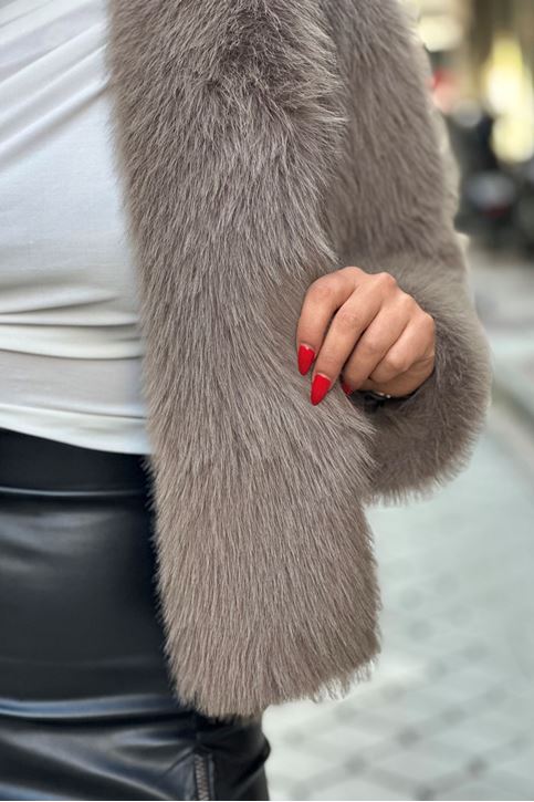 Oversize Görünüm Yakalı Kürk-Kahve