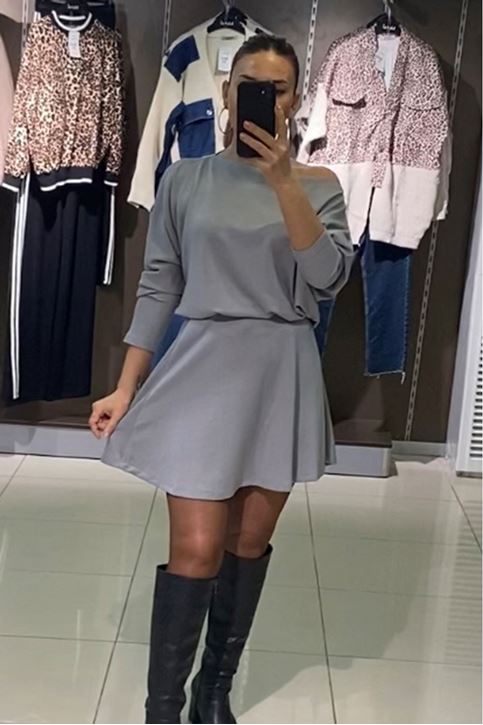 Kayık Yaka Salaş Etekli İkili Takım-Gri