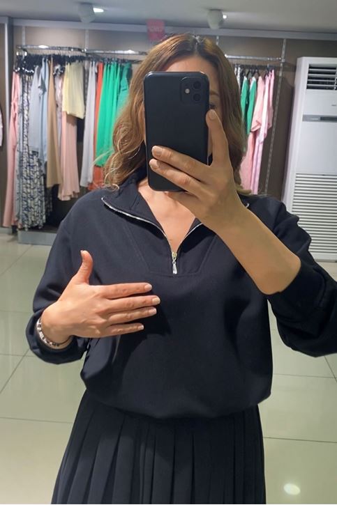 Yaka Fermuar Detay Etekli İkili Takım-siyahrugan