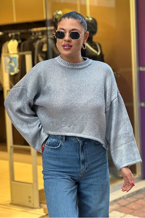 Kolları Salaş Kendinden Varaklı Kazak-Mavi