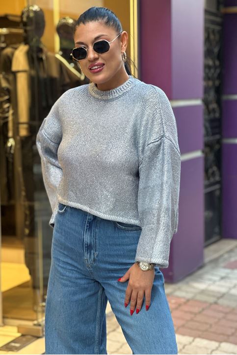 Kolları Salaş Kendinden Varaklı Kazak-Mavi