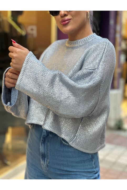 Kolları Salaş Kendinden Varaklı Kazak-Mavi