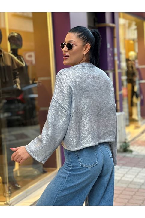 Kolları Salaş Kendinden Varaklı Kazak-Mavi