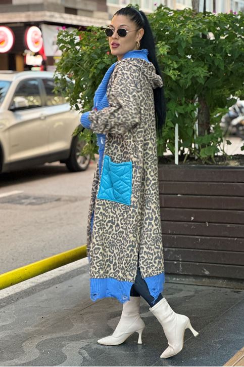 KAHVE DESENLİ UZUN KAŞE HIRKA-Kahve Desenli