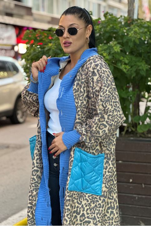 KAHVE DESENLİ UZUN KAŞE HIRKA-Kahve Desenli