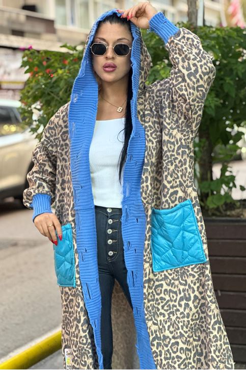 KAHVE DESENLİ UZUN KAŞE HIRKA-Kahve Desenli