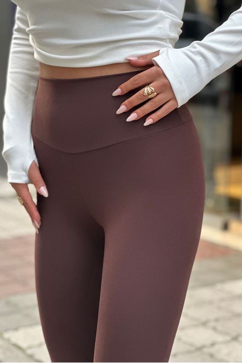 Yüksek Bel Korseli Tayt-Kahve