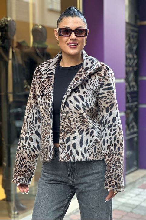 Leopar Desen Dokulu İçi Astarlı Ceket-Leopar