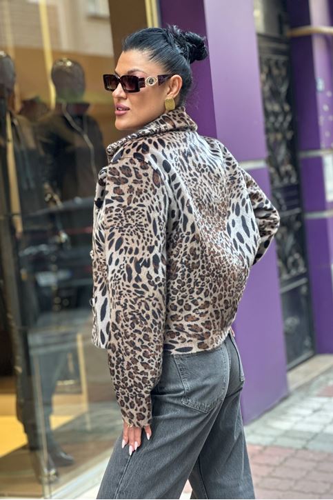 Leopar Desen Dokulu İçi Astarlı Ceket-Leopar
