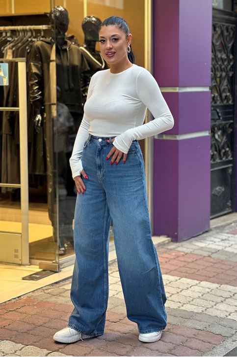 Yüksek Bel Yumuşak Doku Palazzo Jean-Mavi