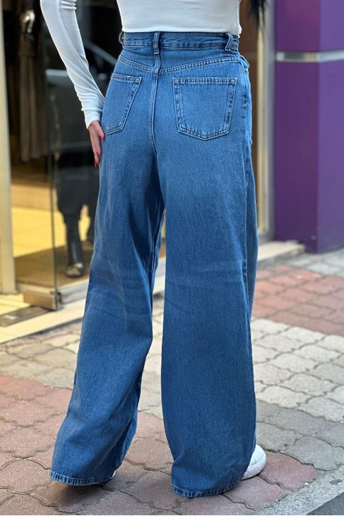 Yüksek Bel Yumuşak Doku Palazzo Jean-Mavi