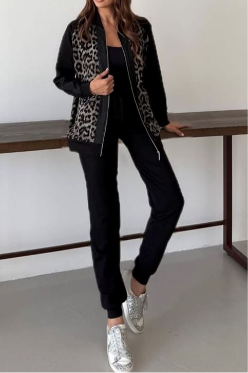 Jakarlı Leopar Desenli İkili Takım-Leopar