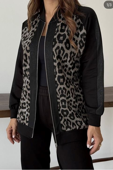 Jakarlı Leopar Desenli İkili Takım-Leopar