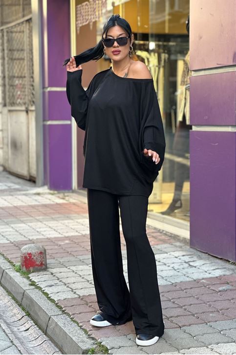 Düşük Omuz Salaş İkili Takım-Siyah