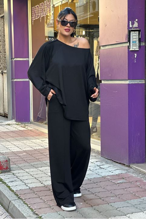 Düşük Omuz Salaş İkili Takım-Siyah