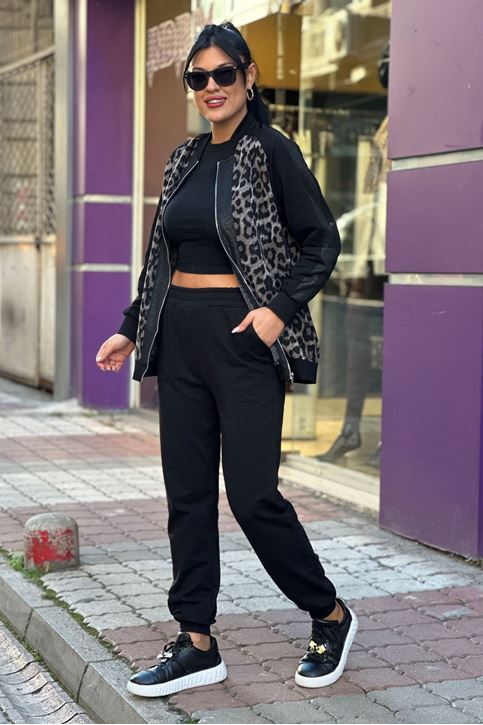 Jakarlı Leopar Desenli İkili Takım-Leopar