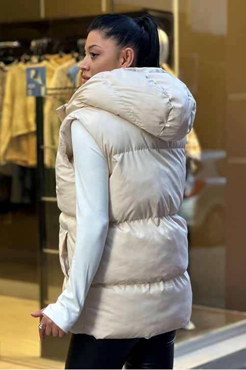 Yaka Fermuar Detaylı Şişme Yelek-Krem