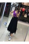Asimetrik Kesim Kırışık Etek-Siyah