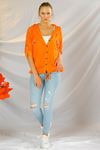 Pullu Düz Kapşonlu Gömlek-Orange