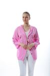 Pullu Düz Kapşonlu Gömlek-Pembe