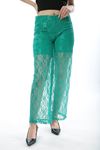 İç Kısmı Şort Astarlı Çiçek Güpür Detaylı Bol Paça Pantolon-Yeşil