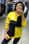 Ön Pulpayet Zincir Detaylı Sweatshirt-Sarı