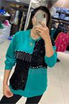 Ön Pulpayet Zincir Detaylı Sweatshirt-Yeşil