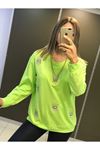 Ön Göz Nakışlı Sweatshirt-neon yeşil