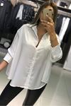 Saten Oversize Gömlek-Beyaz