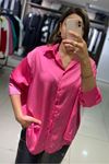 Saten Oversize Gömlek-Fuşya