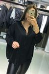 Saten Oversize Gömlek-Siyah