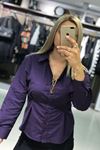 Bel Pensli Düğmeli Kısa Gömlek-Mor