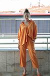 Ön Dikiş Detaylı İpli Keten Pantolon-Orange