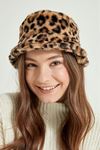Leopar Desenli Peluş Kasket-Vizon
