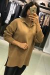 Polo Yaka Çelik Doku Yan Yırtmaçlı Kazak-Vizon