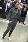 Dik Yaka Beli Bağcıklı Takım-Gri
