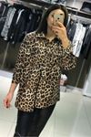 Ön Cepli Metal Düğmeli Leopar Ceket-Leopar