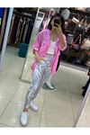 Ebru Desenli Beli Lastikli Saten Pantolon-Renkli