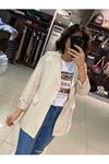 İçi Astarlı Keten Blazer Ceket-Krem