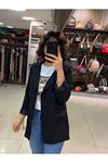İçi Astarlı Keten Blazer Ceket-Siyah