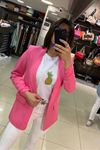 Kol Büzgülü İçi Astarlı Blazer Ceket-Pembe
