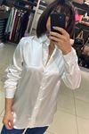 Öm Düğmeli Slimfit Kalıp Saten Gömlek-Beyaz