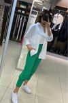 Paçası Pensli Beli Lastikli Pantolon-Yeşil
