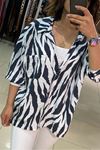 Oversize Kalıp Zebra Desenli Cepli Gömlek-Siyah Beyaz