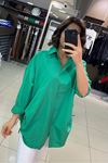Yandan Büzgülü Oversize Gömlek-Yeşil