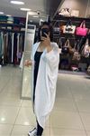 Omuz Ve Yakası Taş İşlemeli Salaş Kimono-Beyaz