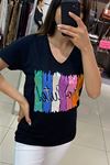 Renk Boya Ve Payet Detaylı T-shirt-Siyah