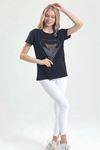 Üçgen Yazı Taş Ve İnci Baskılı Bisiklet Yaka Tshirt-Siyah