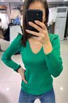Omuz Delikli Uzun Kol Bluz-Yeşil