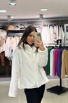 Peluş Kapüşonlu Ceket-Krem